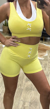 Load image into Gallery viewer, Bows on the go lemon active shorts set
