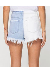 Load image into Gallery viewer, Two tone block distressed shorts
