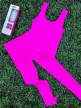Load image into Gallery viewer, Ribbed active set Hotpop pink  O/S

