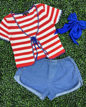 Load image into Gallery viewer, Red white &amp; Stripes tie cardigan top
