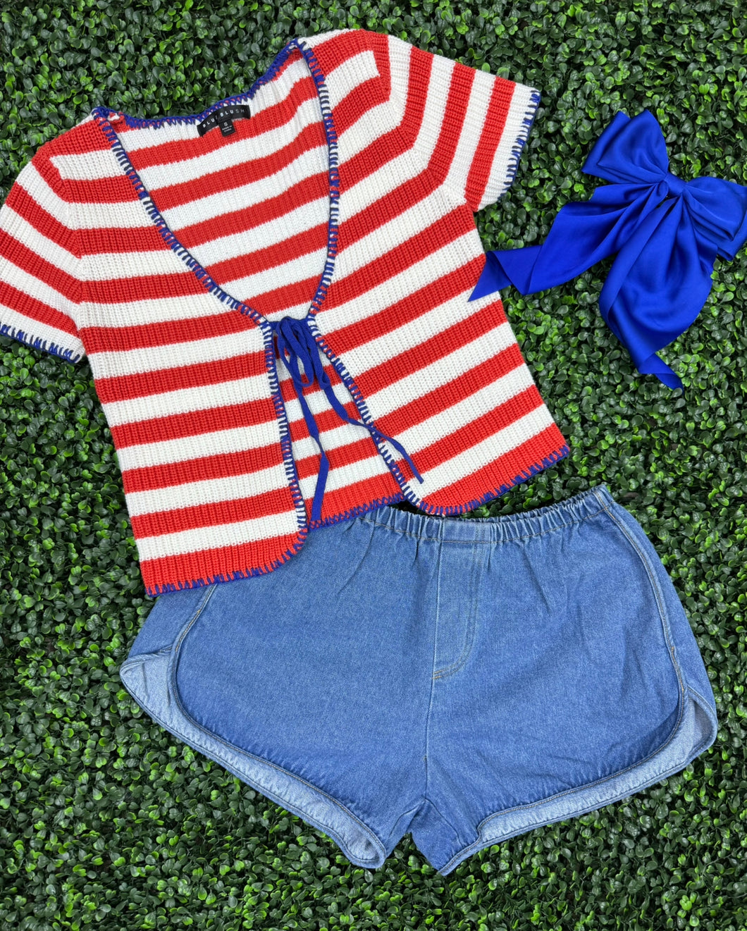 Red white & Stripes tie cardigan top
