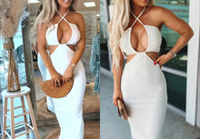 Load image into Gallery viewer, Too cut to you out white ribbed halter maxi
