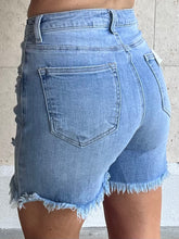 Load image into Gallery viewer, Bradley High rise mid tight distressed shorts
