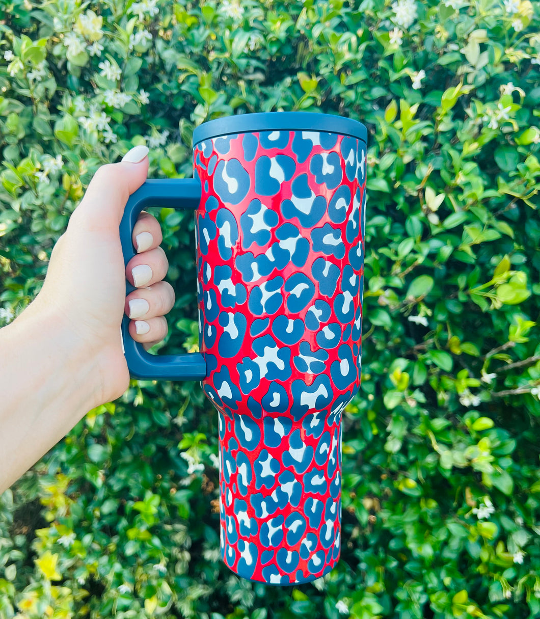 Red white & blue leopard 38oz tumbler