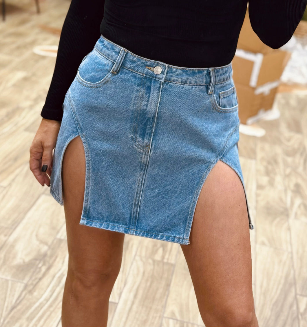 Jolene split thigh denim skirt