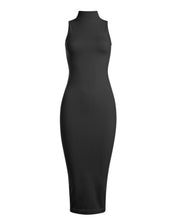 Load image into Gallery viewer, Hudson elevated Staple mock neck dress in black &amp; camel
