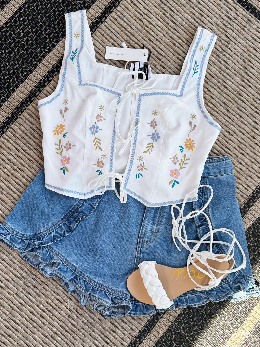 Maisie floral embroidery self tie top