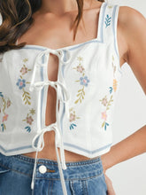 Load image into Gallery viewer, Maisie floral embroidery self tie top
