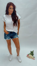 Load image into Gallery viewer, Katie dark distressed risen comfort stretch shorts
