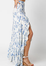 Load image into Gallery viewer, Dailey blue floral ruffle slit maxi skirt
