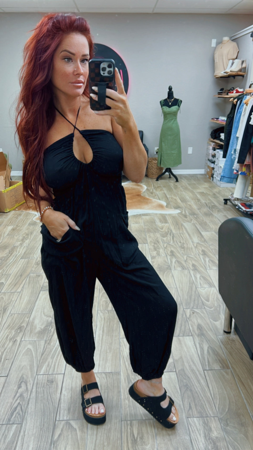 Capri jogger gauze jumpsuit ~ black