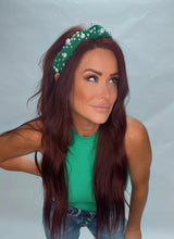 Load image into Gallery viewer, Green with envy top knot &amp; crystal headbands
