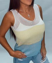 Load image into Gallery viewer, Carefree days color block v neck knit top~light blue &amp; lime
