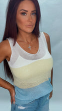 Load image into Gallery viewer, Carefree days color block v neck knit top~light blue &amp; lime
