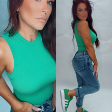 Load image into Gallery viewer, Jillian’s snatched ribbed tank mockneck O/s bodysuit~envy green
