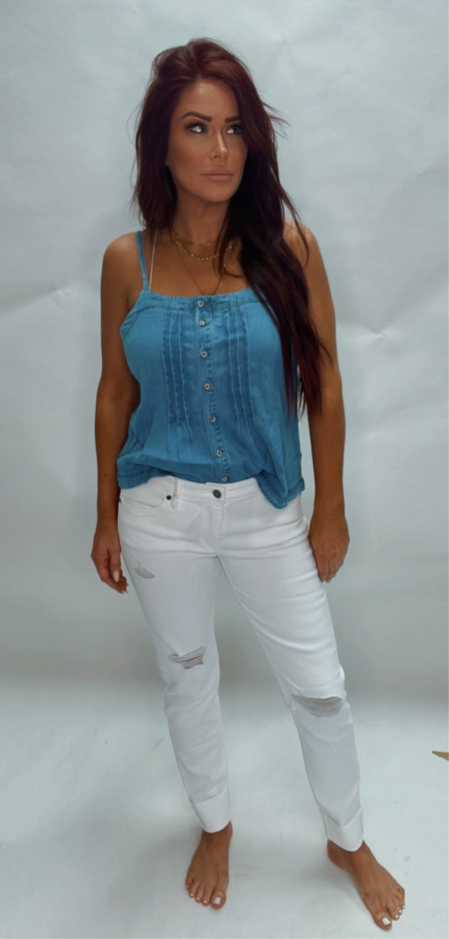 Hali Denim pleated button cami