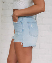 Load image into Gallery viewer, Lena frayed high low denim shorts
