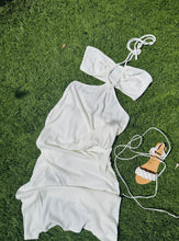 Load image into Gallery viewer, cutout &amp; cute white ribbed tie halter maxi
