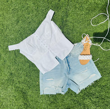 Load image into Gallery viewer, High low drop denim darlings shorts
