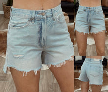 Load image into Gallery viewer, Lena frayed high low denim shorts
