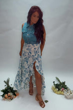 Load and play video in Gallery viewer, Dailey blue floral ruffle slit maxi skirt
