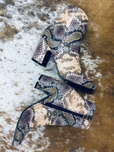 Load image into Gallery viewer, COLD HEARTED   SNAKE PRINT HEALED BOOTIES
