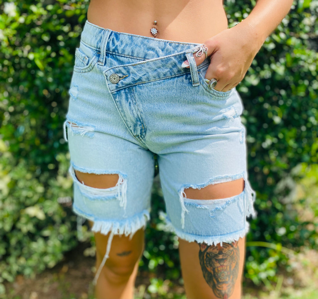 Mica boyfriend light denim jean shorts