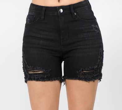 Black distressed shorts