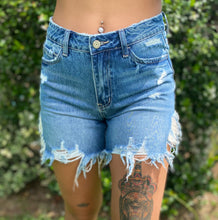 Load image into Gallery viewer, Bree high rise Distressed released hem jean shorts
