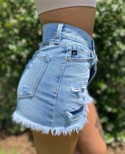 Load image into Gallery viewer, Hailey Cross Button Frayed Jean Shorts
