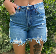 Load image into Gallery viewer, Bree high rise Distressed released hem jean shorts
