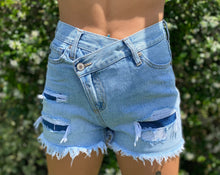 Load image into Gallery viewer, Hailey Cross Button Frayed Jean Shorts
