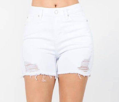 White Distressed Shorts