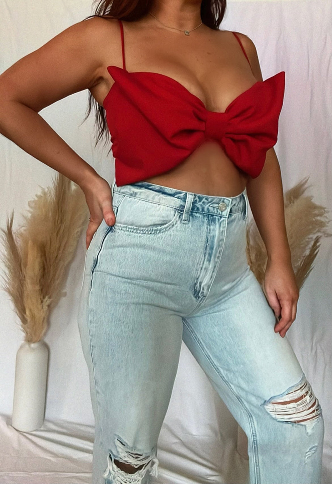 Put a Bow on it crop top in red